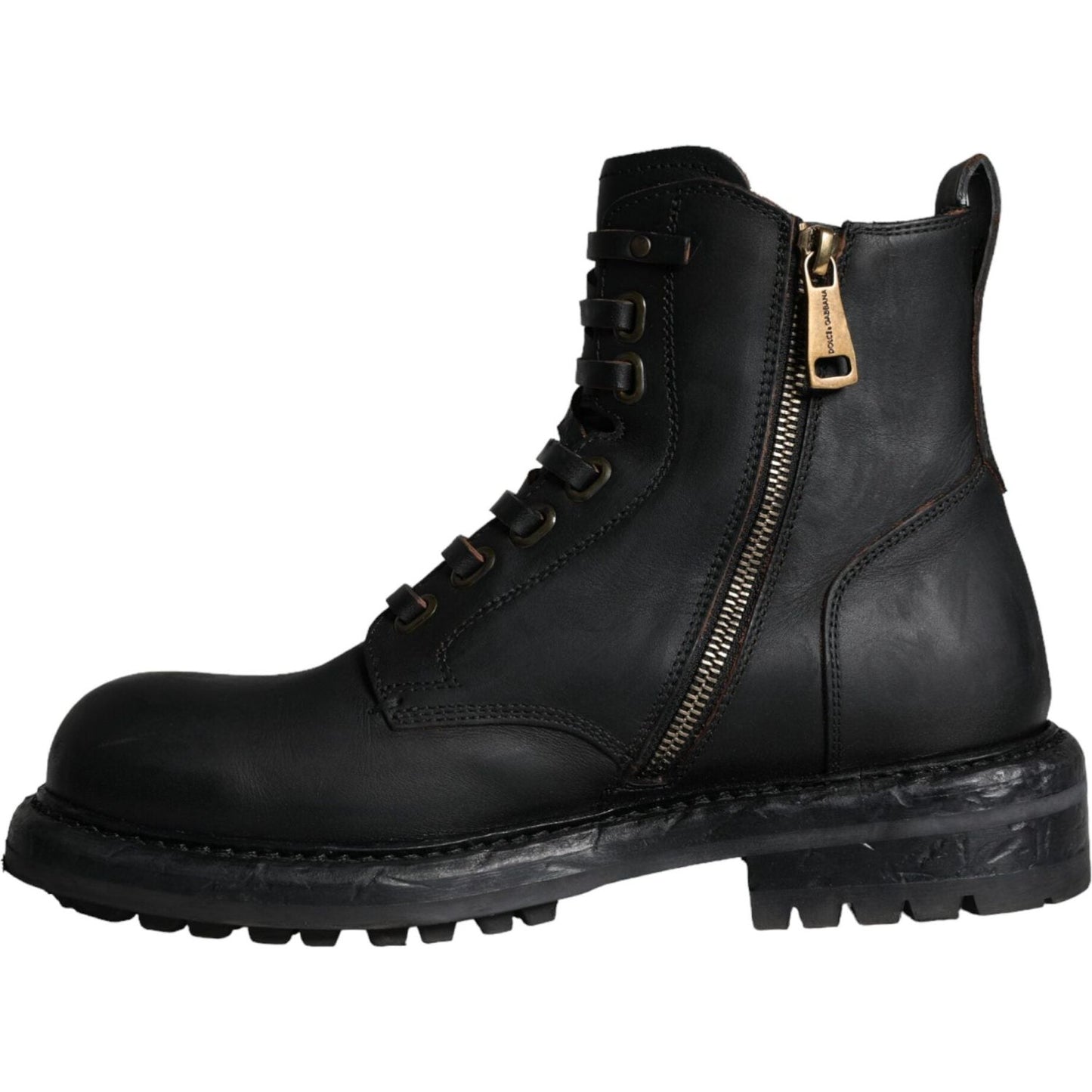 Dolce & Gabbana Black Lace Up Mid Calf Boots Men Shoes Dolce & Gabbana