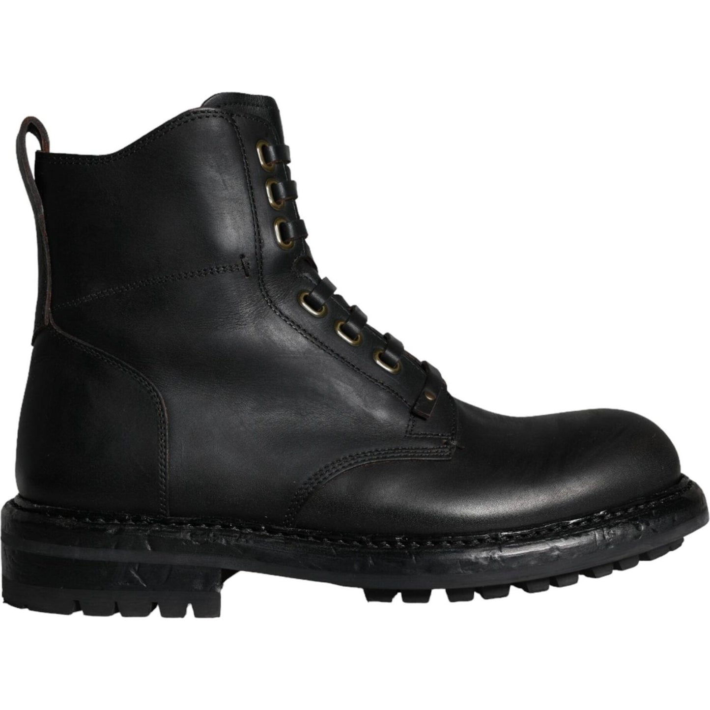 Dolce & Gabbana Black Lace Up Mid Calf Boots Men Shoes Dolce & Gabbana