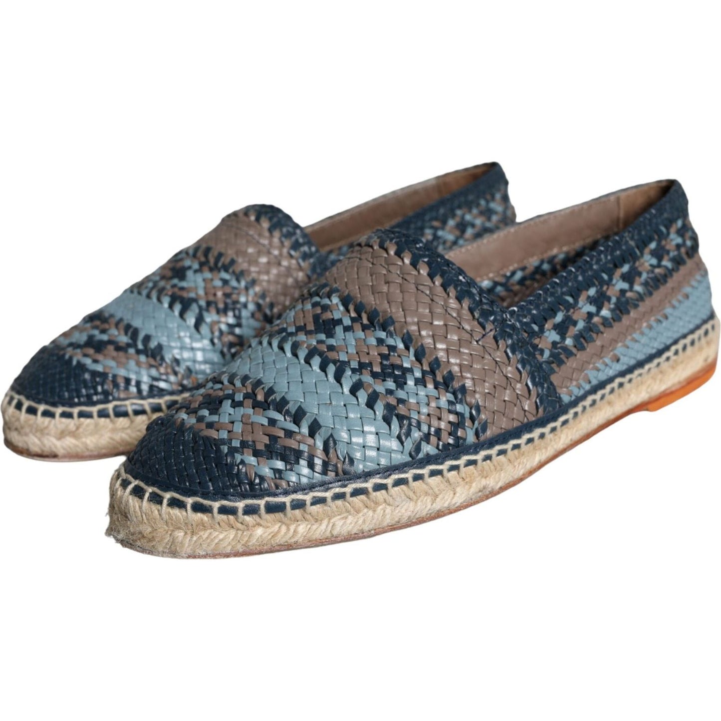 Dolce & Gabbana Blue Gray Woven Leather Buffalo Espadrille Shoes Dolce & Gabbana