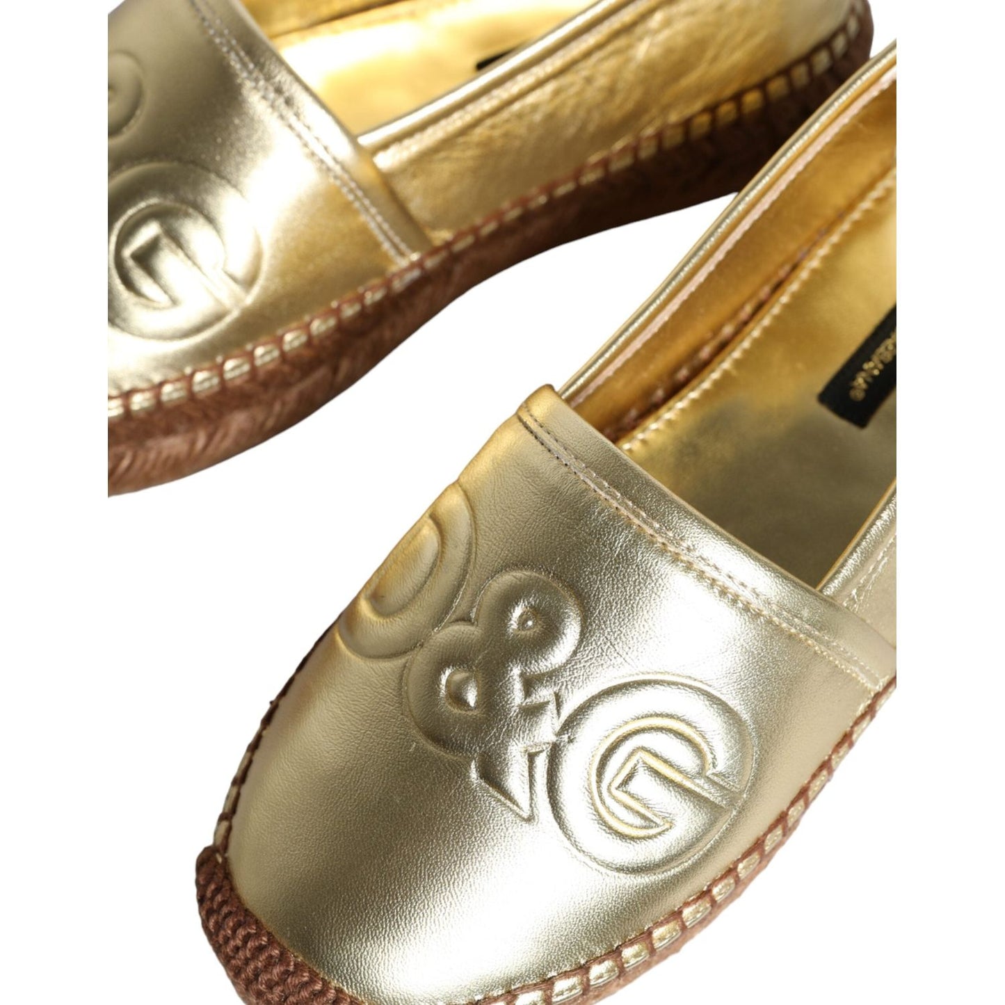 Dolce & Gabbana Gold Leather Loafers Flats Espadrille Shoes Dolce & Gabbana