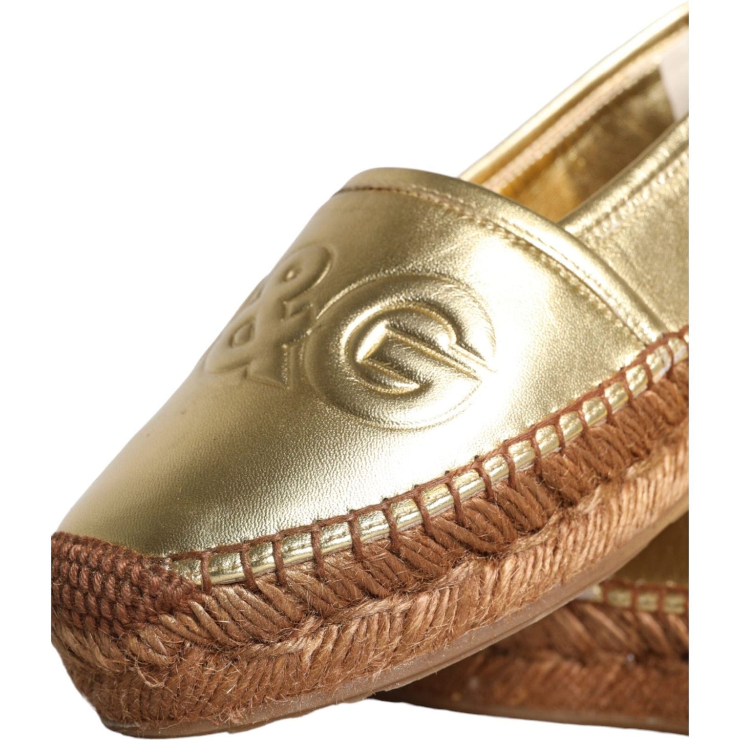 Dolce & Gabbana Gold Leather Loafers Flats Espadrille Shoes Dolce & Gabbana