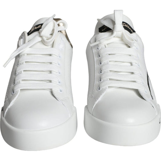 Dolce & Gabbana White Gold Portofino Low Top Leather Sneakers Shoes Dolce & Gabbana