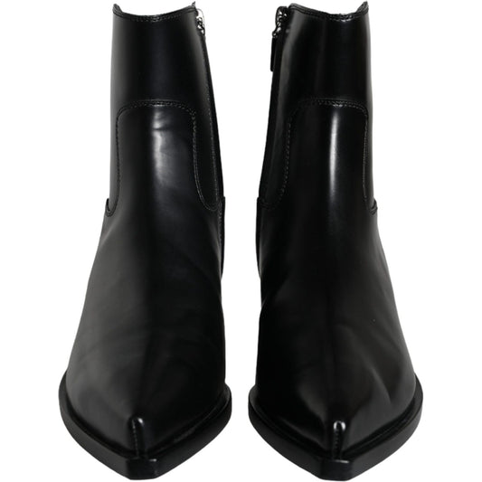 Dolce & Gabbana Black Leather Ankle Boots Booties Shoes Dolce & Gabbana