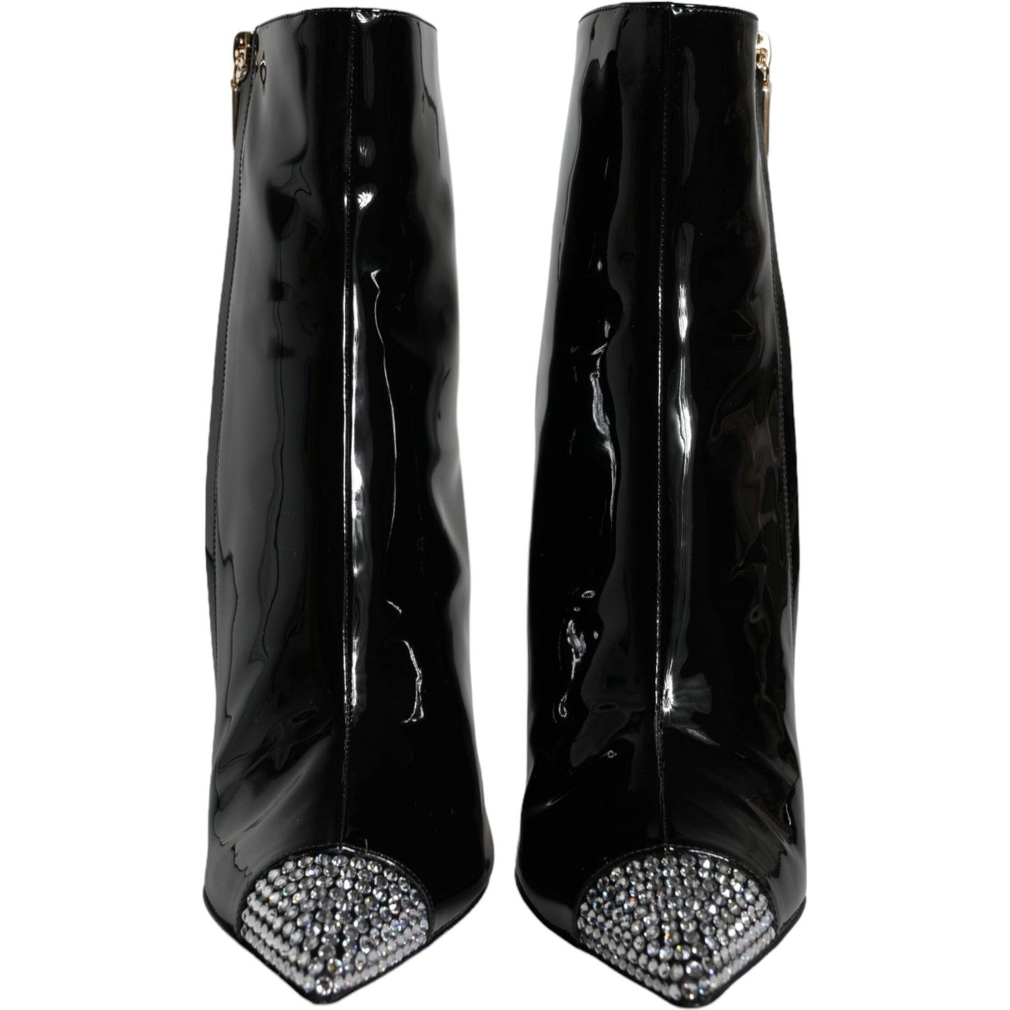 Dolce & Gabbana Black Patent Leather Crystal Heel Boots Shoes