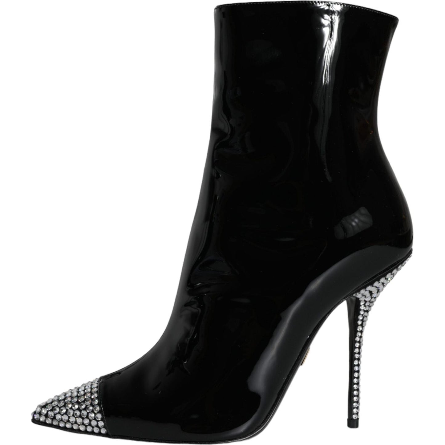 Dolce & Gabbana Black Patent Leather Crystal Heel Boots Shoes