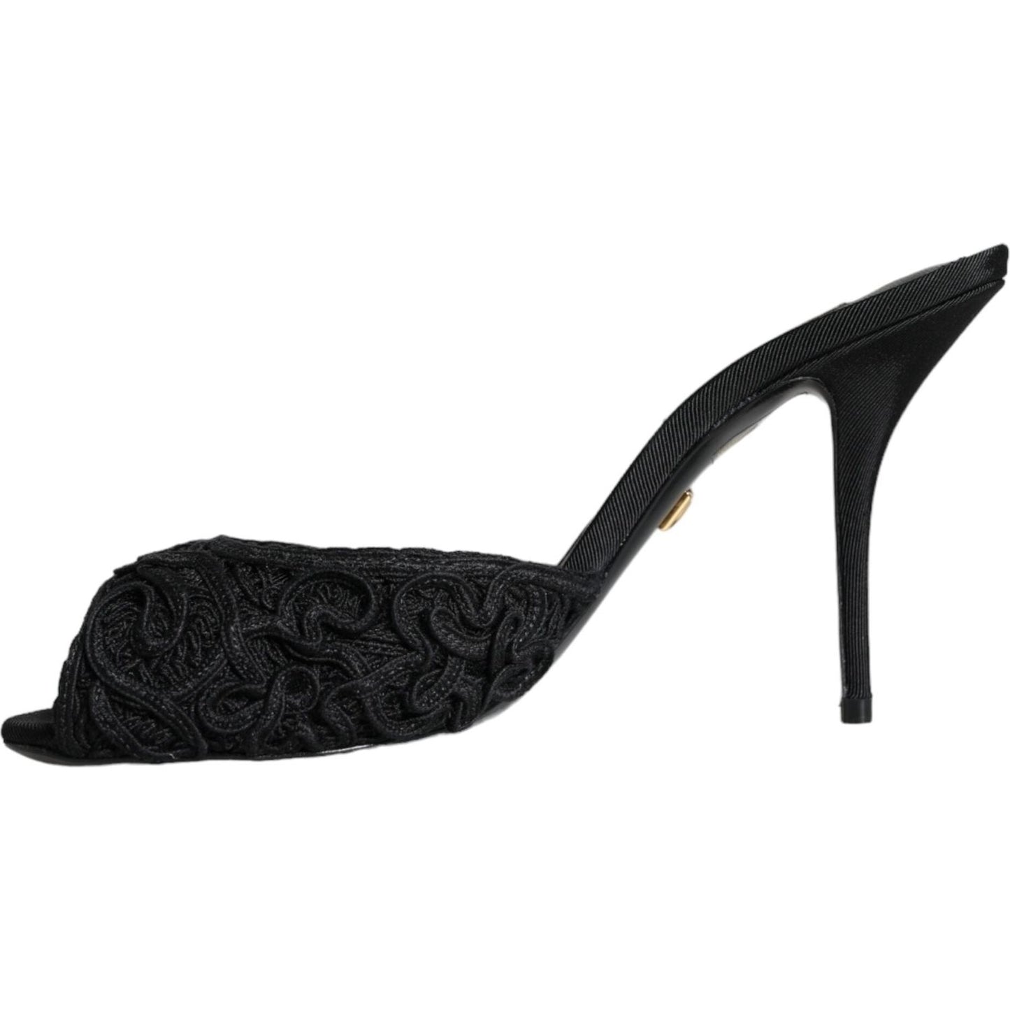 Dolce & Gabbana Black Keira Cordonetto Heels Slides Shoes Dolce & Gabbana