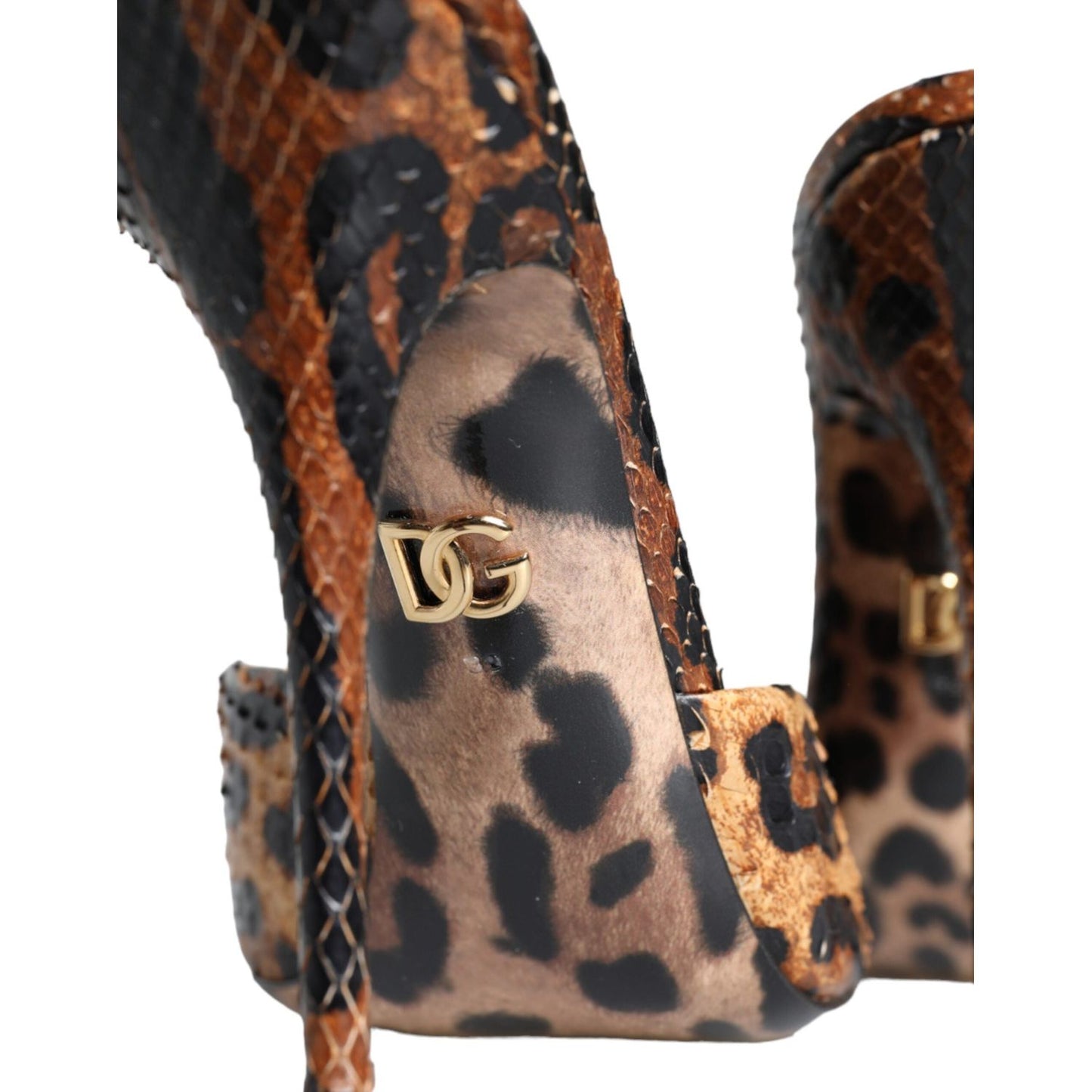 Dolce & Gabbana Brown Leopard Leather Slides Heels Sandals Shoes