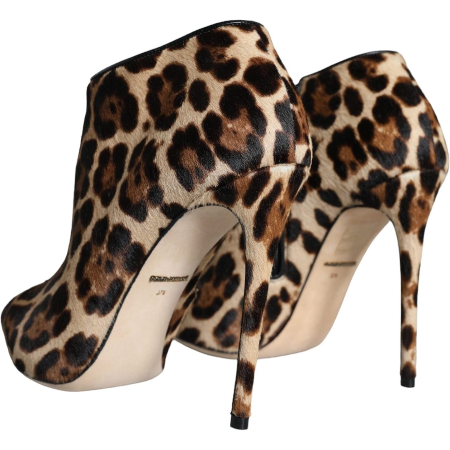 Dolce & Gabbana Brown Leopard Calf Fur Heels Ankle Boots Shoes