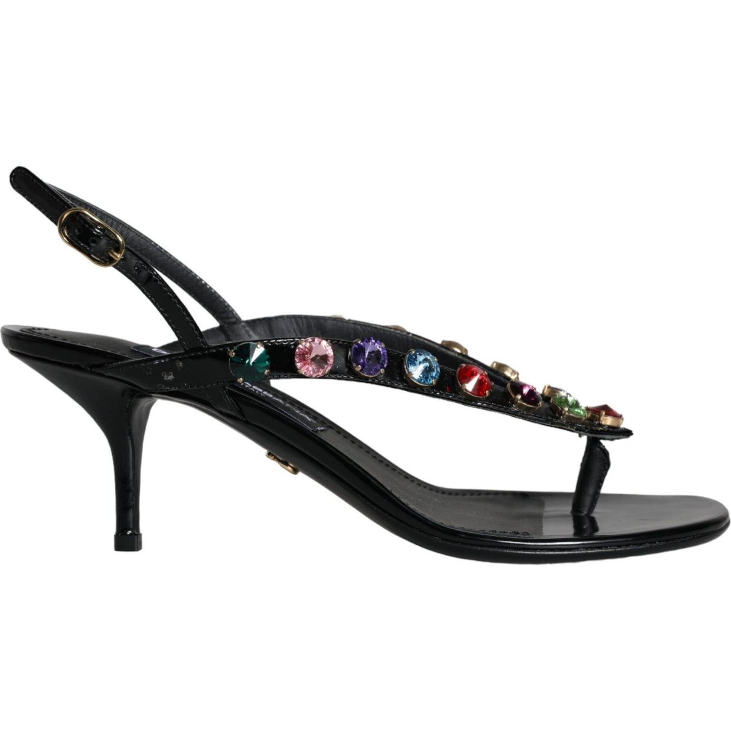 Dolce & Gabbana Black Leather Crystal Slingback Sandals Shoes Dolce & Gabbana