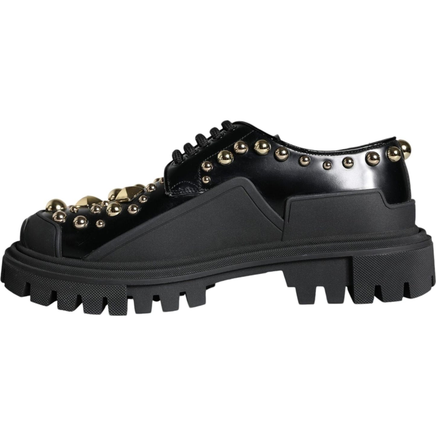 Dolce & Gabbana Black Leather Trekking Derby Embellished Shoes Dolce & Gabbana