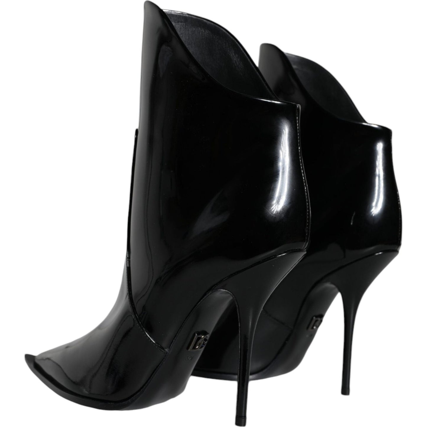 Dolce & Gabbana Black Patent Leather Pointed Ankle Boots Shoes