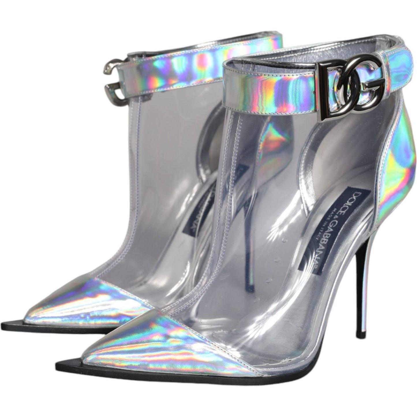 Dolce & Gabbana Silver Iridescent PVC Pointed Short Boots Shoes Dolce & Gabbana