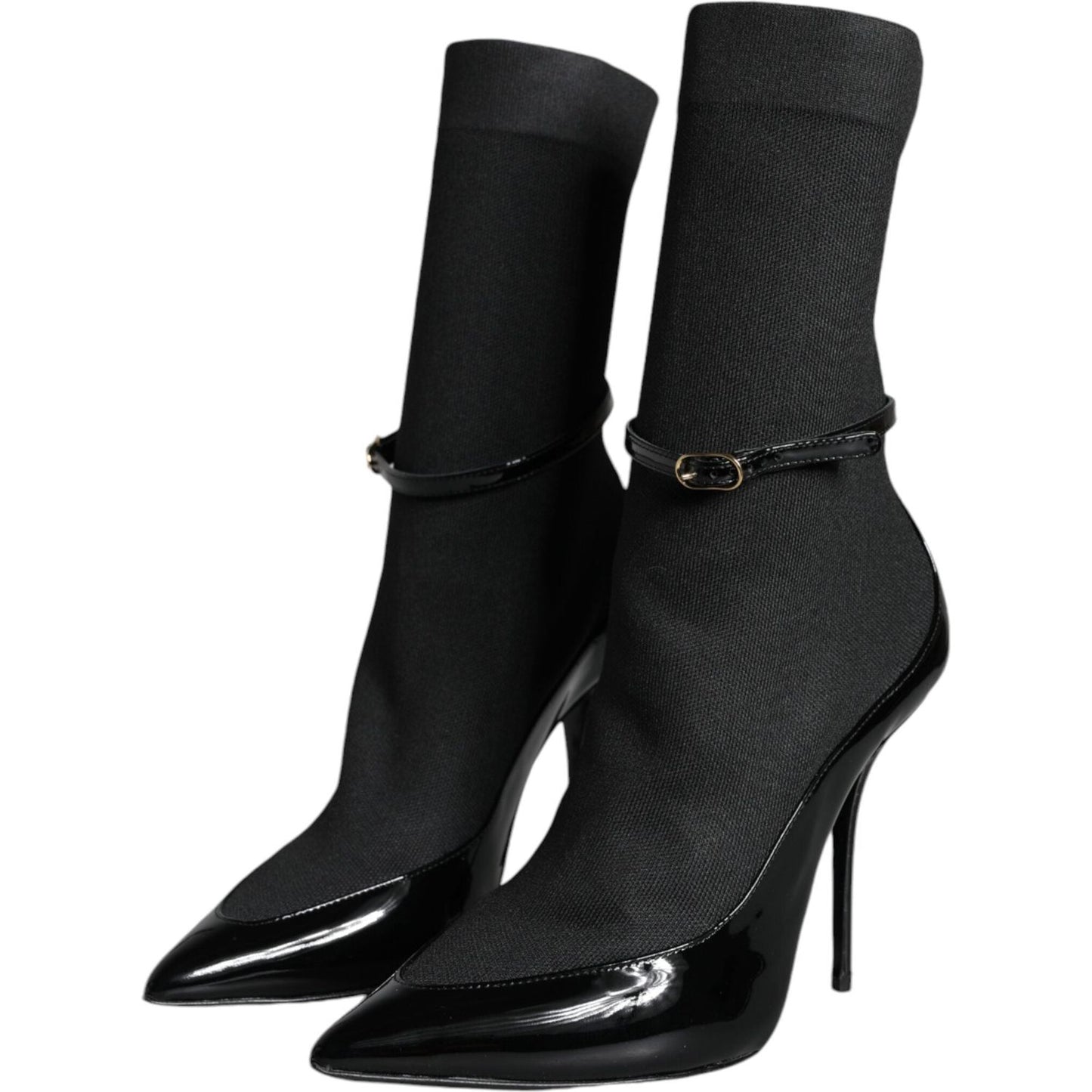 Dolce & Gabbana Black Leather Stilettos Booties Socks Shoes