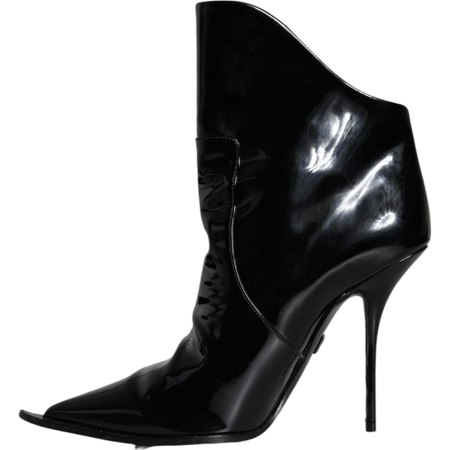 Dolce & Gabbana Black Patent Leather Pointed Ankle Boot Shoes Dolce & Gabbana