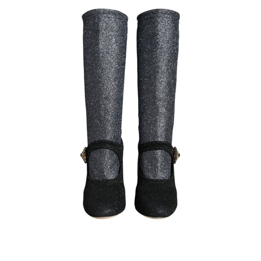 Dolce & Gabbana Black Crystal Mary Janes Booties Shoes