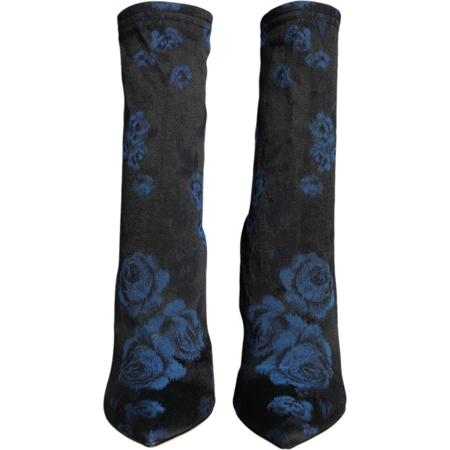 Dolce & Gabbana Black Floral Stretch Mid Calf Boots Shoes