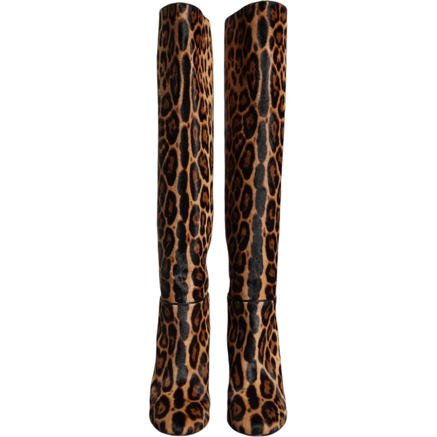 Dolce & Gabbana Beige Black Leopard Knee High Boots Shoes Dolce & Gabbana