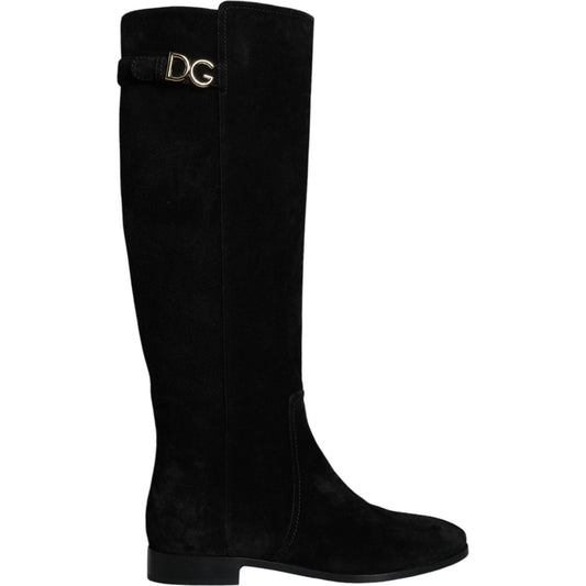 Dolce & Gabbana Black Suede Leather Knee High Boots Shoes