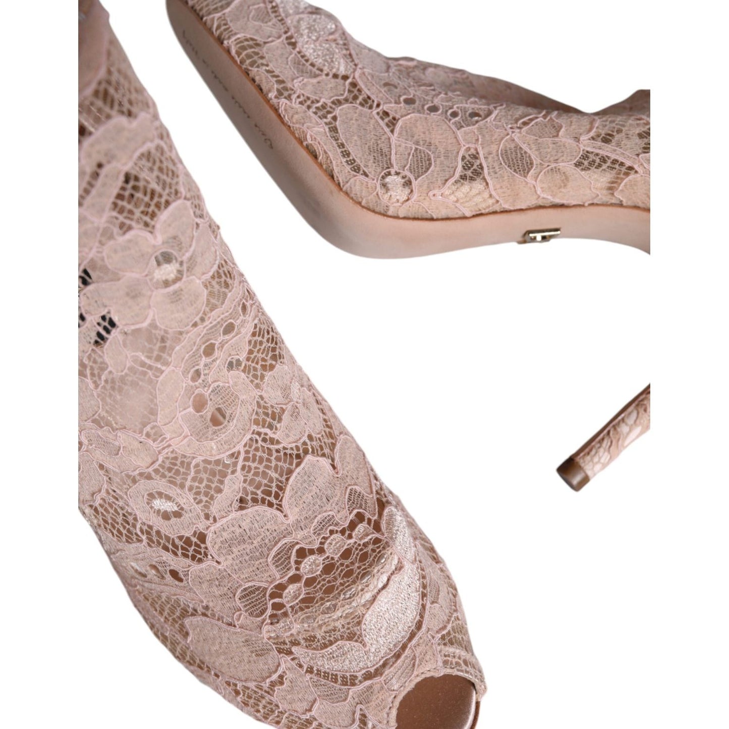 Dolce & Gabbana Beige Stretch Taormina Lace Boots Shoes