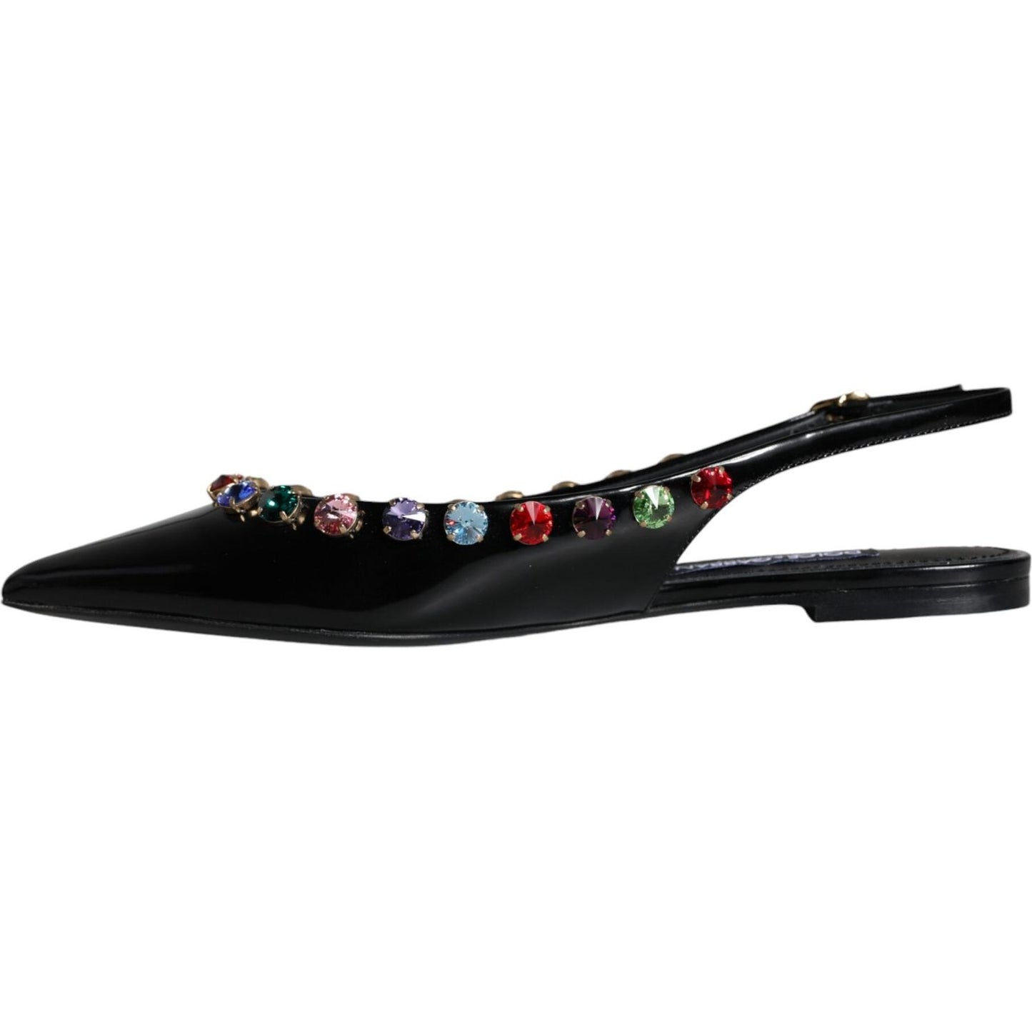 Dolce & Gabbana Black Leather Crystal Flats Slingback Shoes Dolce & Gabbana