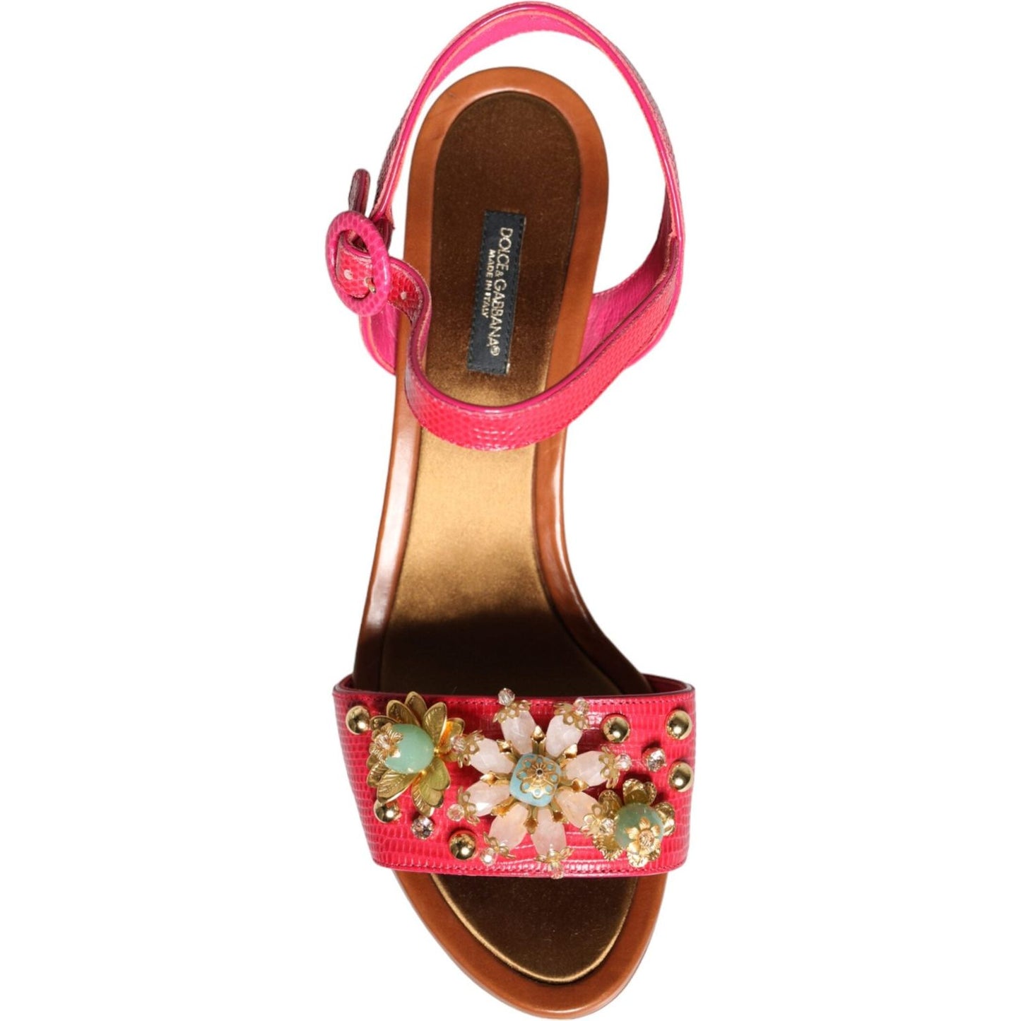 Dolce & Gabbana Fuchsia Leather Embellished Keira Sandals Shoes Dolce & Gabbana