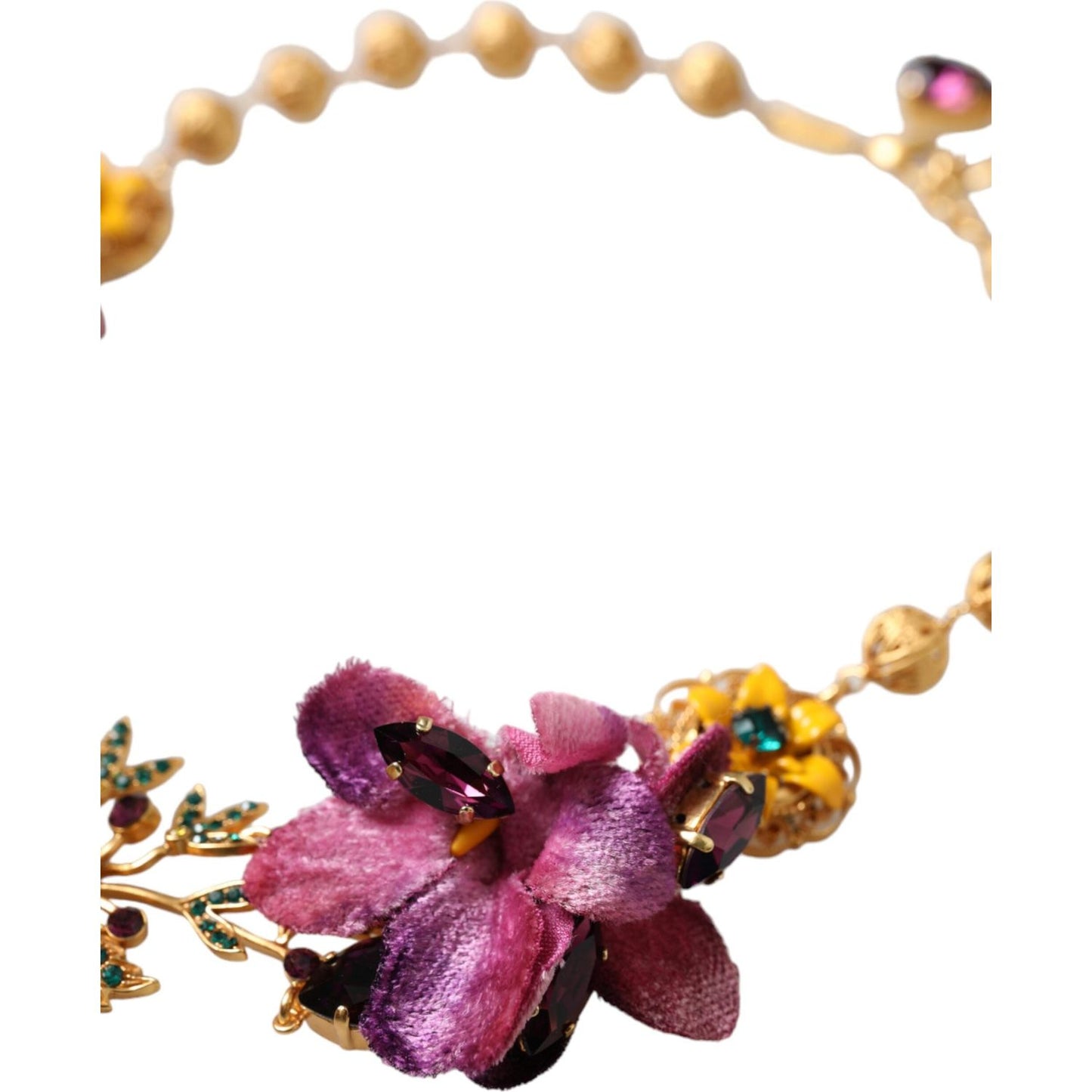 Dolce & Gabbana Gold Brass Mix Fiori Flowers Crystal Chain Necklace Necklace Dolce & Gabbana