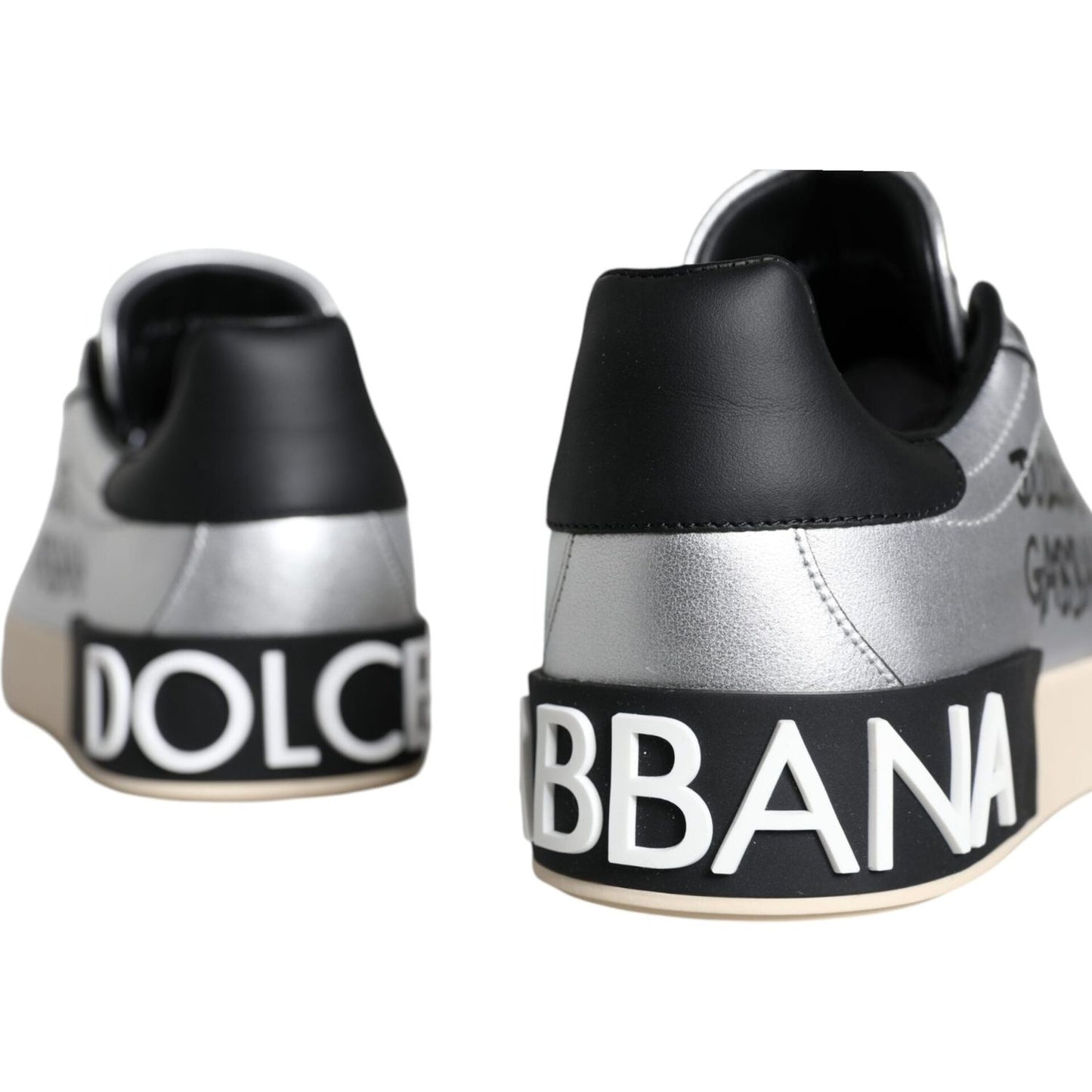 Dolce & Gabbana Silver Portofino Calf Leather Sneakers Shoes WOMAN SNEAKERS Dolce & Gabbana