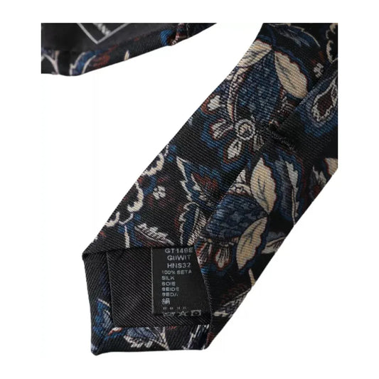 Dolce & Gabbana Black Floral Pattern Silk Adjustable Men Tie Dolce & Gabbana