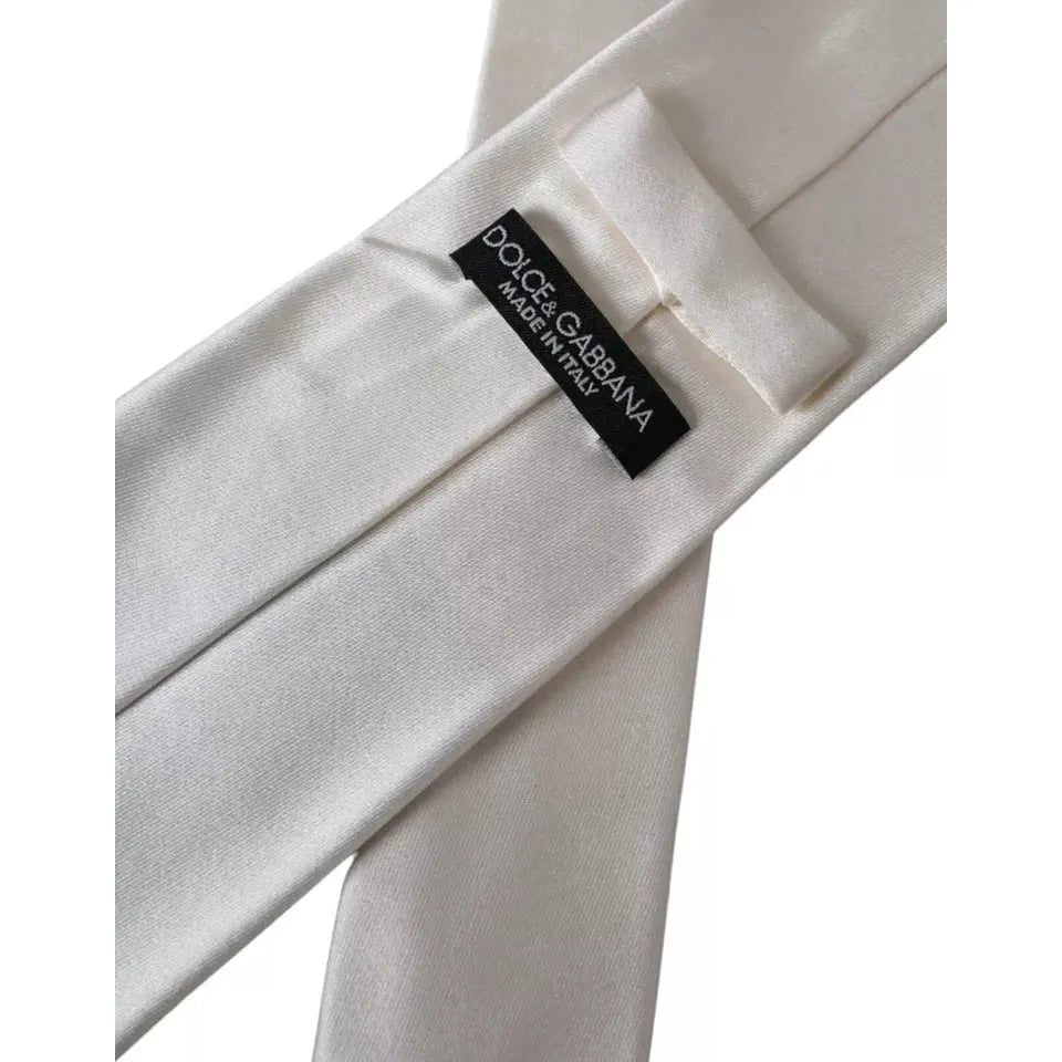 Dolce & Gabbana White Satin Silk Adjustable Men Tie Dolce & Gabbana