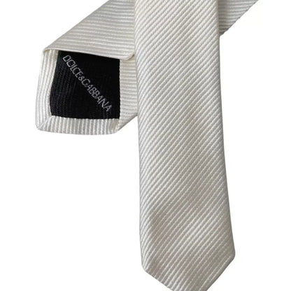 Dolce & Gabbana White Solid 100% Silk Adjustable Tie