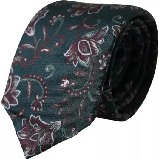 Dolce & Gabbana Green Floral Print Silk Adjustable Men Tie Dolce & Gabbana