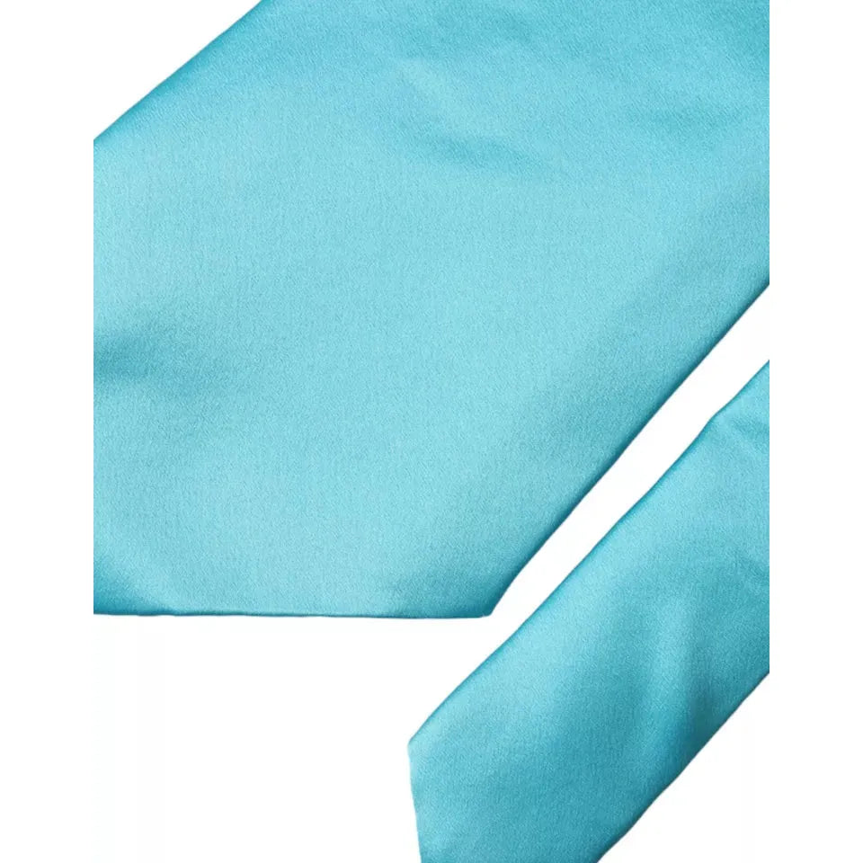 Dolce & Gabbana Light Blue Satin Silk Wide Adjustable Men Tie Dolce & Gabbana