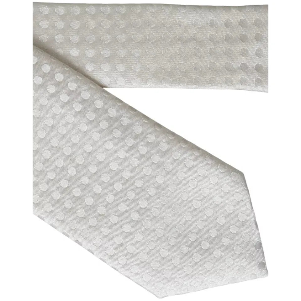 Dolce & Gabbana White Dotted Silk Classic Adjustable Men Tie