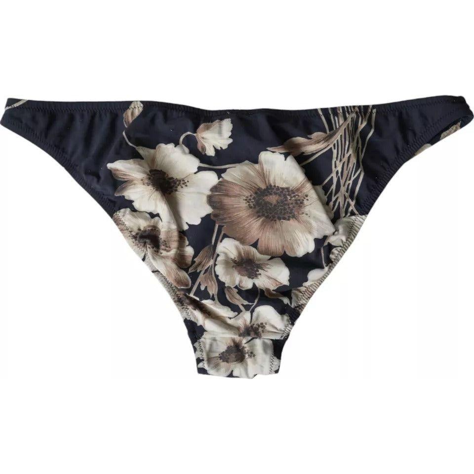 Dolce & Gabbana Black Floral Print Swimwear Beachwear Bottom Bikini Dolce & Gabbana