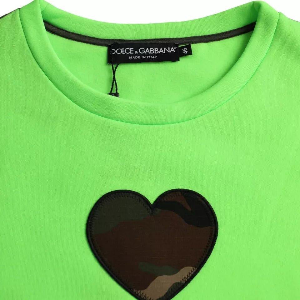 Dolce & Gabbana Green Patchwork Heart Crew Neck Pullover Sweater Dolce & Gabbana