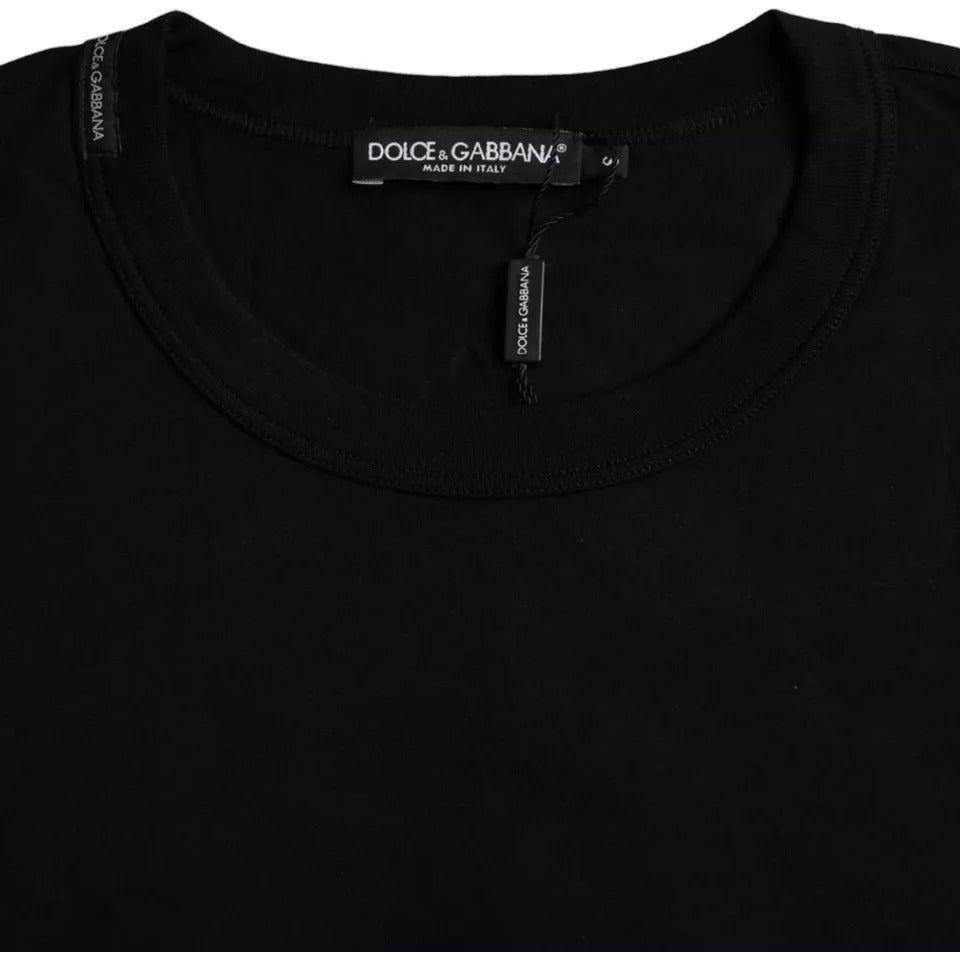 Dolce & Gabbana Black Logo Embossed Cotton Crew Neck T-shirt Dolce & Gabbana