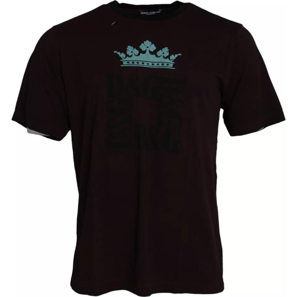 Dolce & Gabbana Bordeaux Crown Print Round Neck Cotton T-shirt Dolce & Gabbana Black