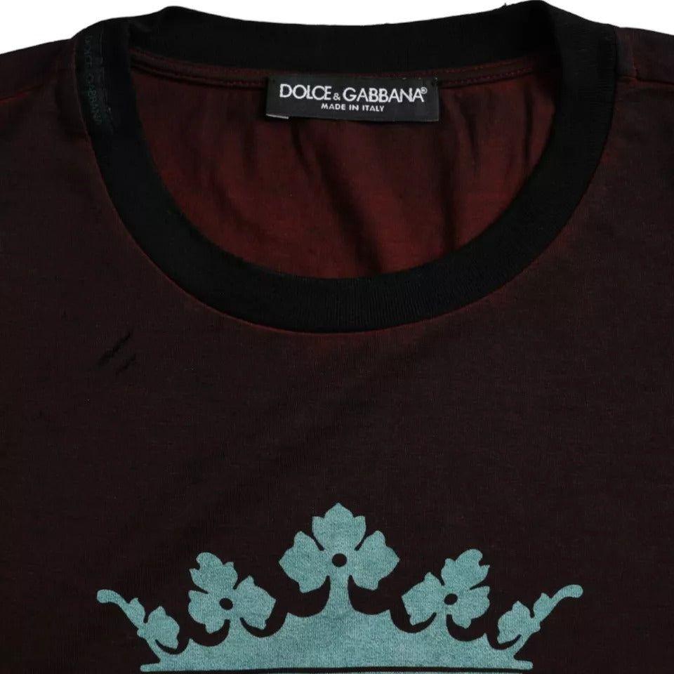 Dolce & Gabbana Bordeaux Crown Print Round Neck Cotton T-shirt Dolce & Gabbana Black