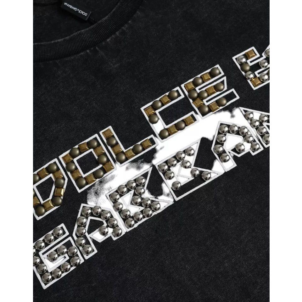 Dolce & Gabbana Black Logo Print Cotton Crewneck Men T-shirt Dolce & Gabbana