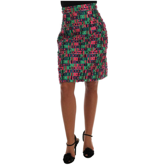 Dolce & Gabbana Pink Green Jacquard Pencil Skirt 1728,28% Silk,67345645728,Clothing,Dolce & Gabbana,IT38|XS,IT40|S,IT42|M,Material: 72% Polyester,Midi - Skirts - Clothing,Multicolor,New with tags,Skirts - Clothing,Skirts - Women - Clothing,Women,Women - C