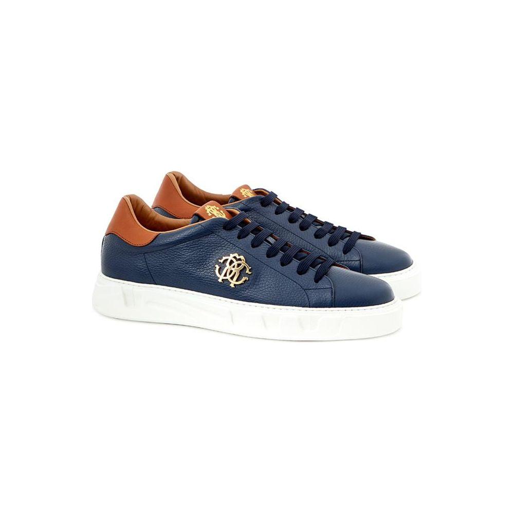 Roberto Cavalli Blue Leather Sneaker Roberto Cavalli