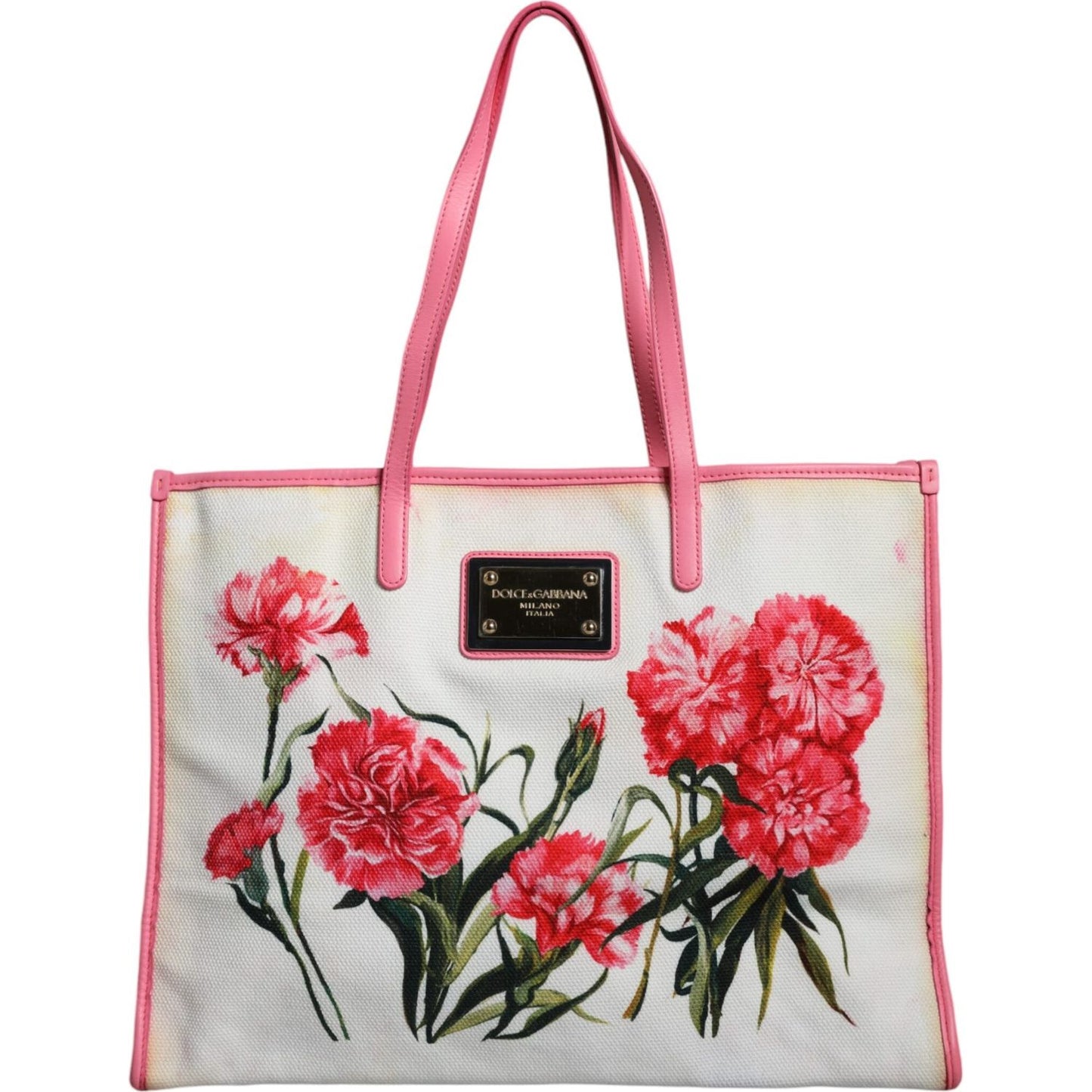 Dolce & Gabbana White Canvas Rose Embroidery Women Shopping Tote Bag Dolce & Gabbana