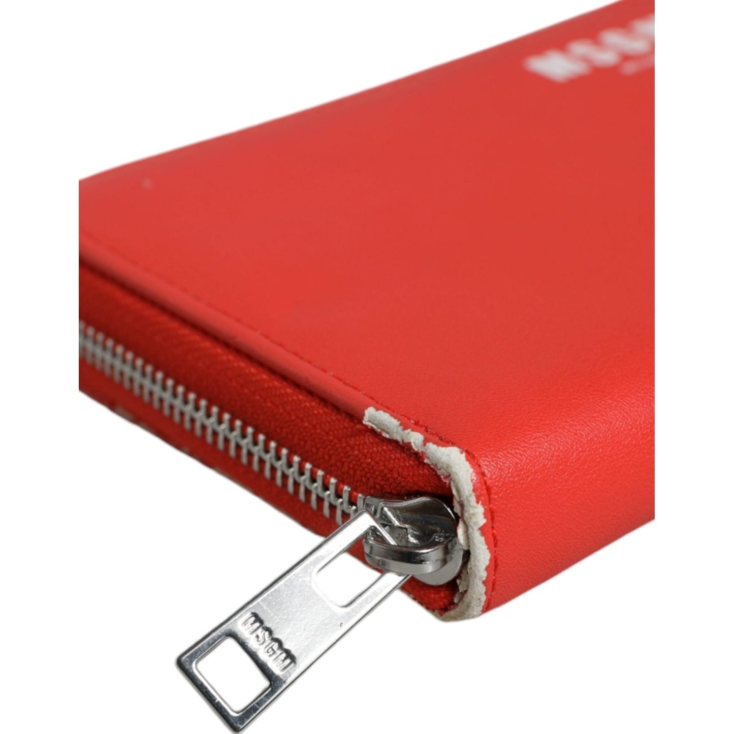 MSGM Red Leather Continental Zip Around Card Holder Bifold Clutch Wallet MSGM