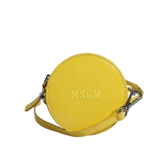 MSGM Yellow Leather Logo Crossbody Sling Shoulder Round Bag