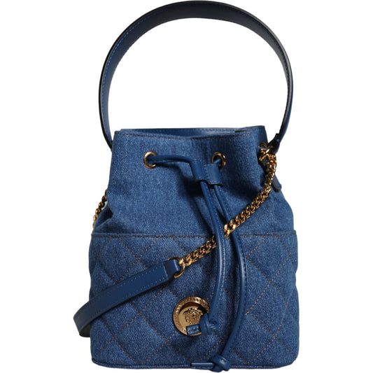 Versace Blue Quilted Denim Leather Crossbody Shoulder Bag Versace Dark Slate Gray