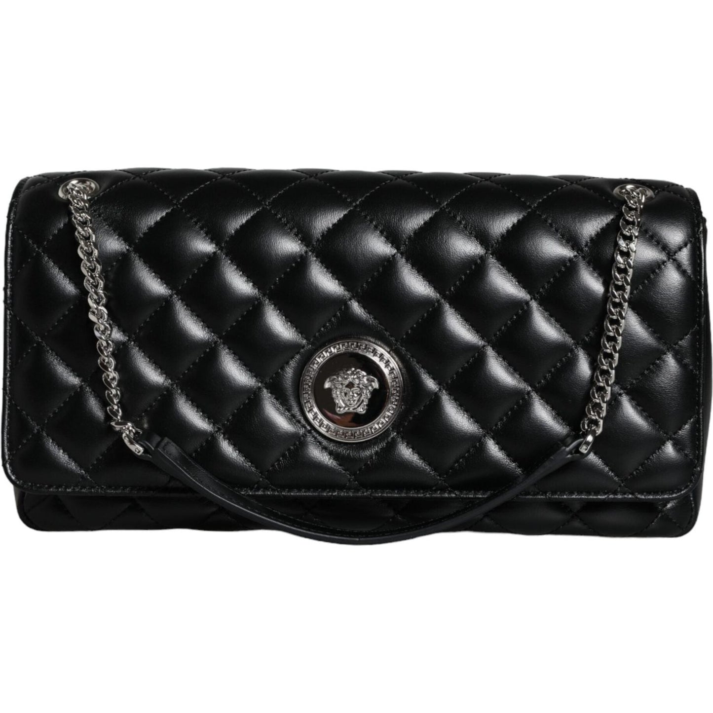 Versace Black Quilted Lambskin Leather Crossbody Shoulder Bag Versace