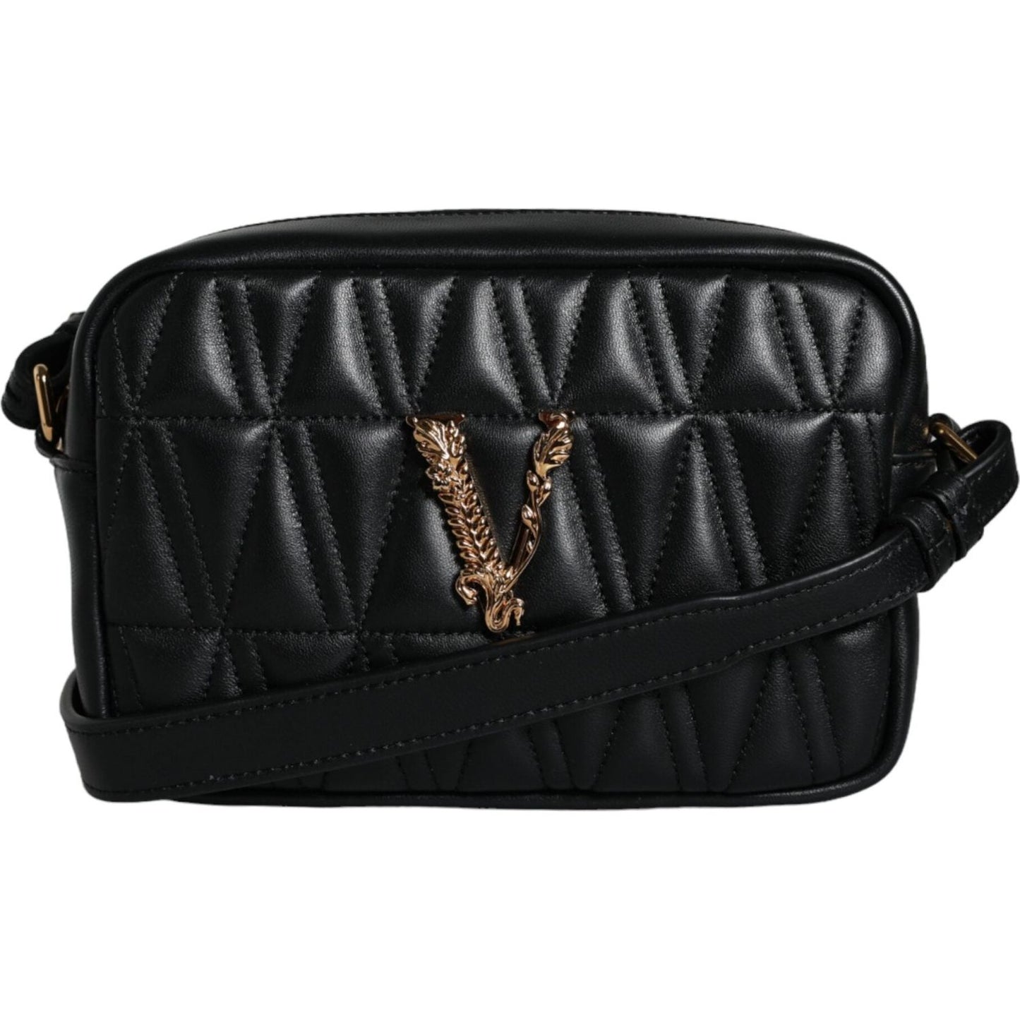 Versace Black Quilted Lamb Leather Camera Case Shoulder Bag Versace