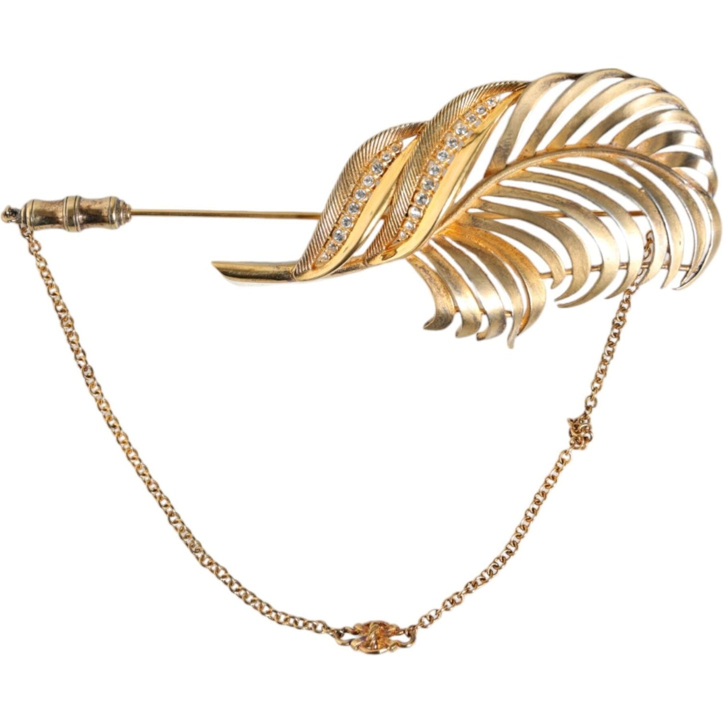 Dolce & Gabbana Gold Tone 925 Sterling Silver Leaf Crystal Chain Brooch Brooch Dolce & Gabbana