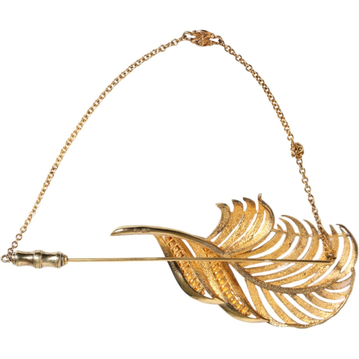 Dolce & Gabbana Gold Tone 925 Sterling Silver Leaf Crystal Chain Brooch Brooch Dolce & Gabbana