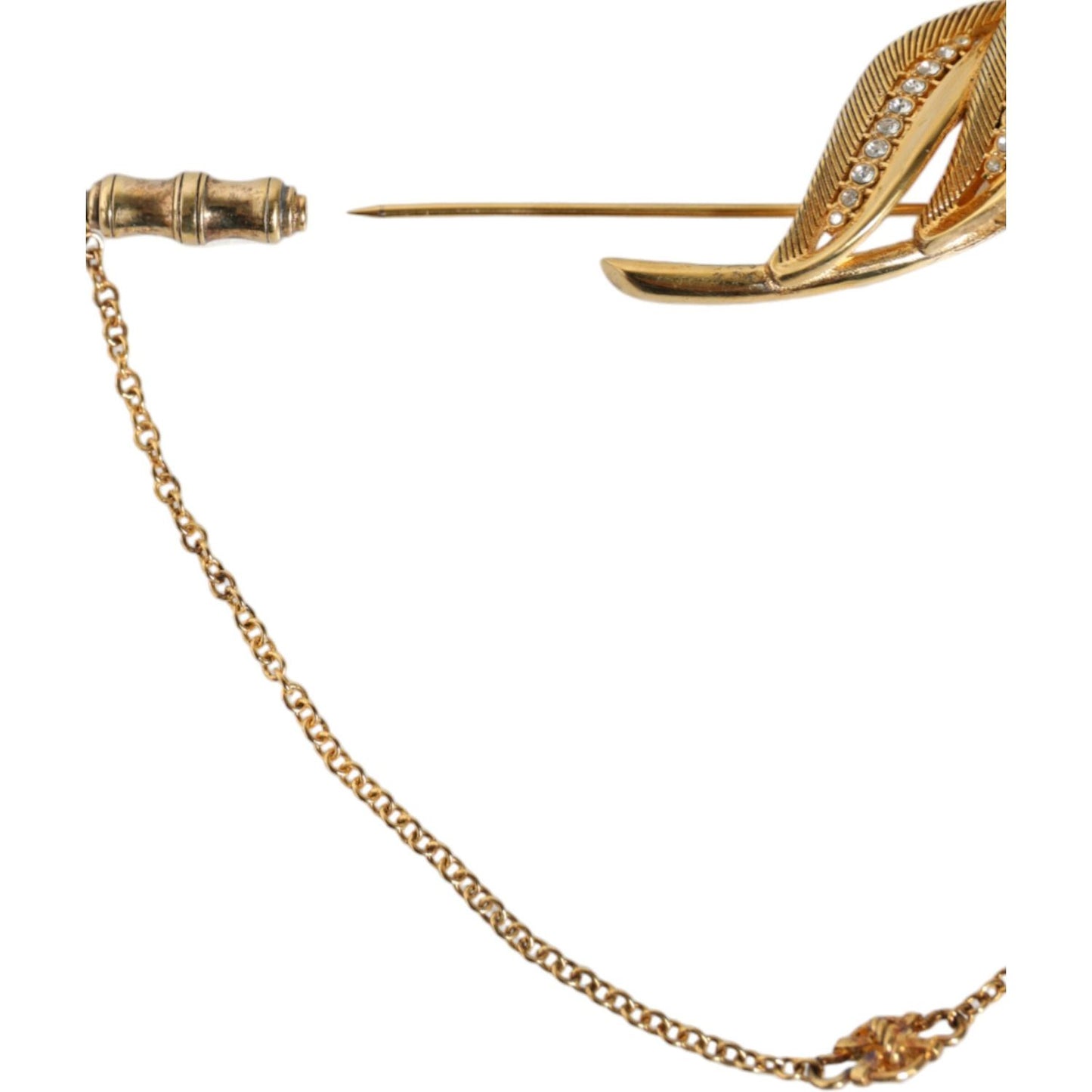 Dolce & Gabbana Gold Tone 925 Sterling Silver Leaf Crystal Chain Brooch Brooch Dolce & Gabbana